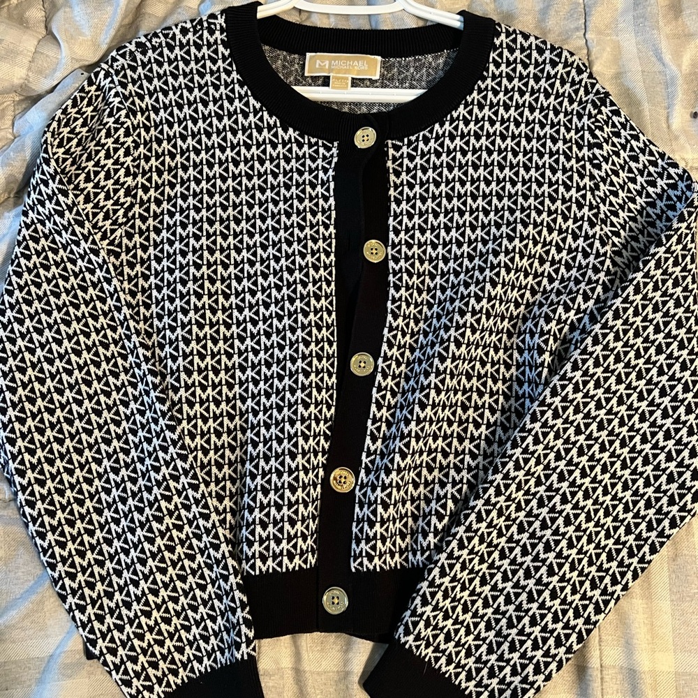 Michael Kors Black and White Cardigan Sweater